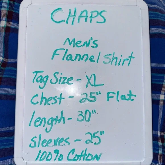 Chaps Men’s Blue Plaid Brushed Flannel Shirt XL Button Front Cotton Logo - Picture 6 of 6